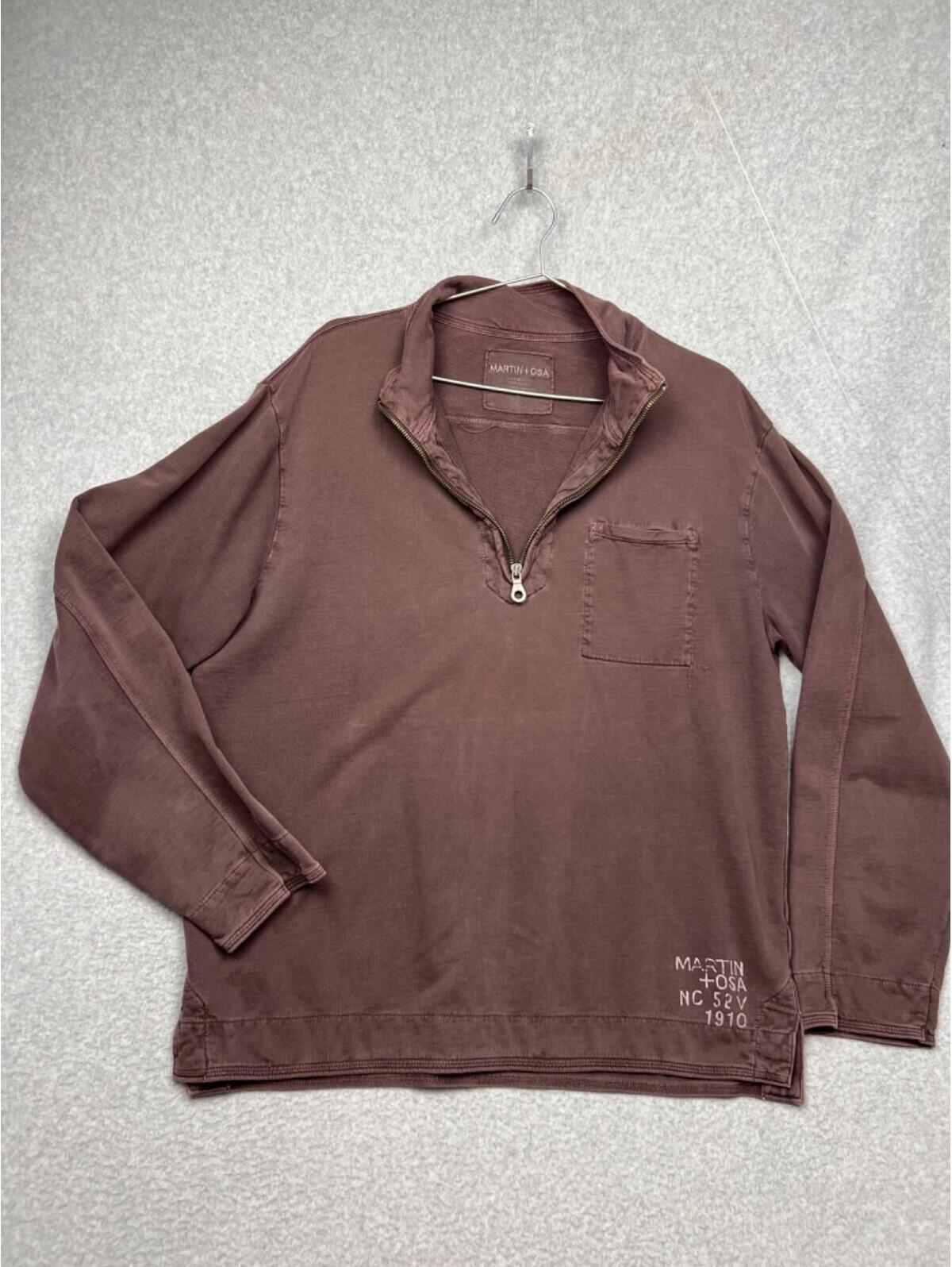 Martin + Osa Pullover Sweatshirt Mens 1/4 Zip Sweater L Casual Brown/Rust